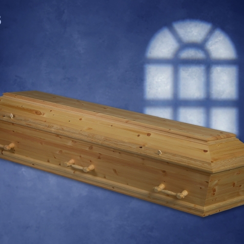 Naturfarvet trækiste i fyrretræ med enkel og værdig udformning