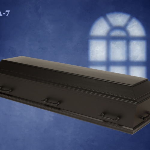 Sort trækiste i fyrretræ med enkel og elegant finish